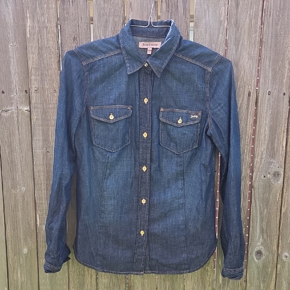 JUICY COUTURE Blue Jean Button Up Denim Shirt Size M.